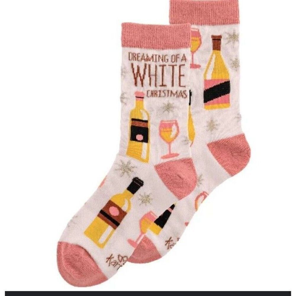 New! Women's Christmas/Holiday Socks. White Christmas. Wine